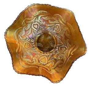 Fenton Amethyst Carnival Glass Heart & Vine Pattern Bowl Ruffled Vintage